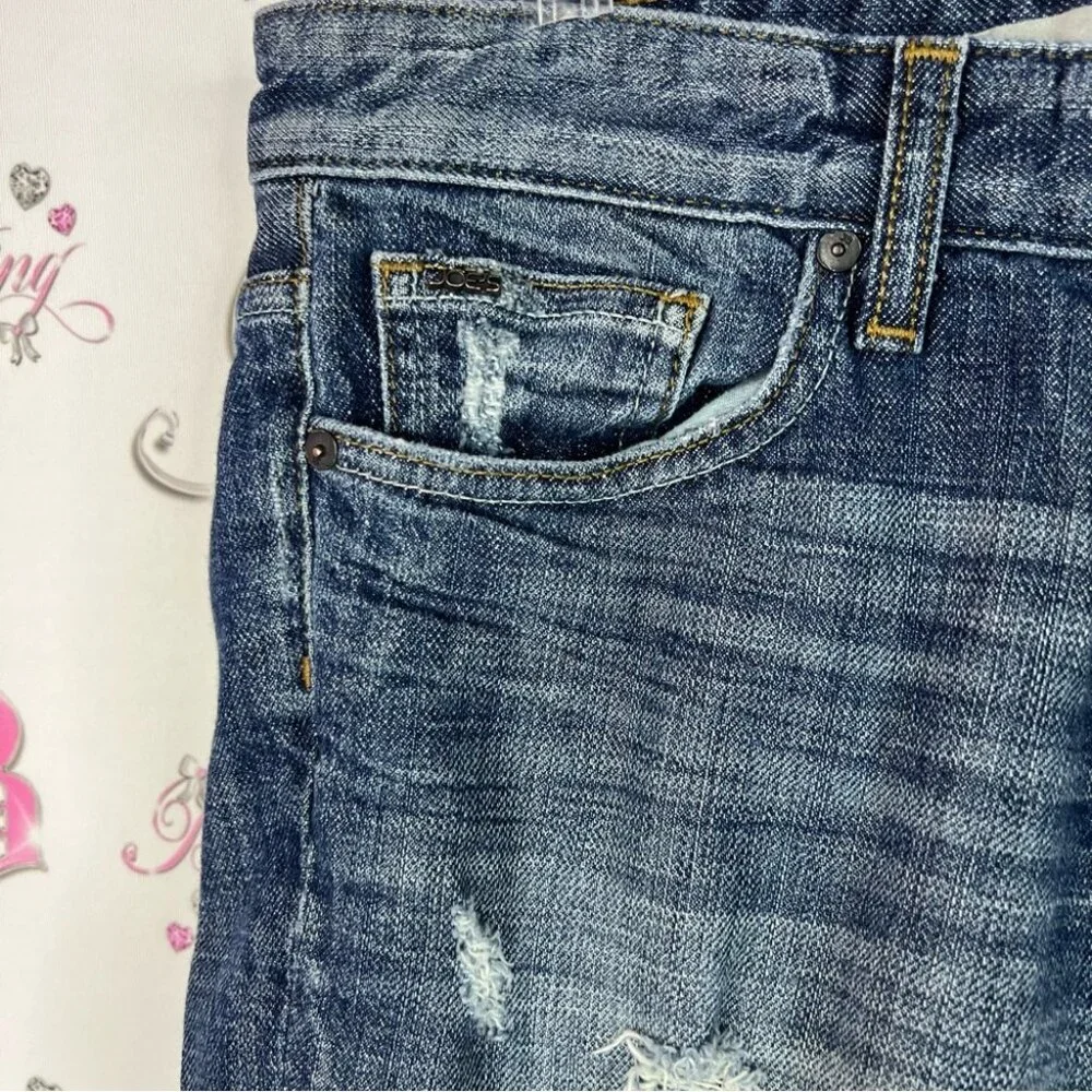 Joe's Jeans Ex Lover Classic Blue Denim shorts distressed rips long logo